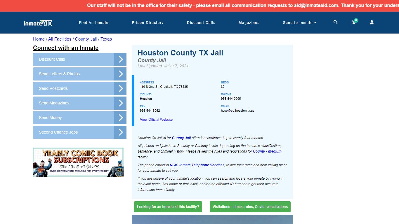 Houston County TX Jail - Inmate Locator - Crockett, TX