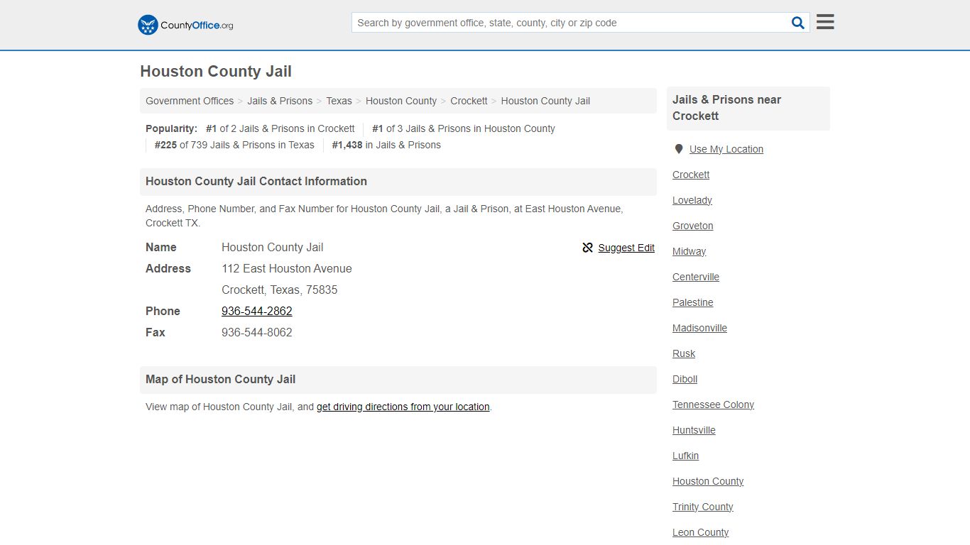 Houston County Jail - Crockett, TX (Address, Phone, and Fax)